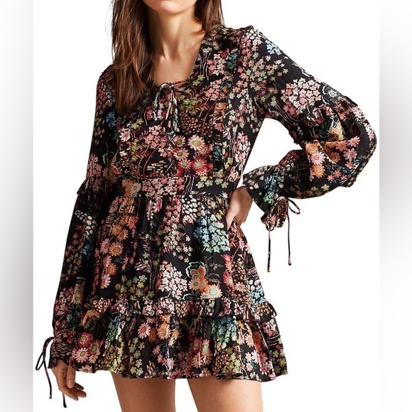 NWT Ted Baker Hendria Floral Mini Dress with Ruffle Details sz 0 - Picture 1 of 16